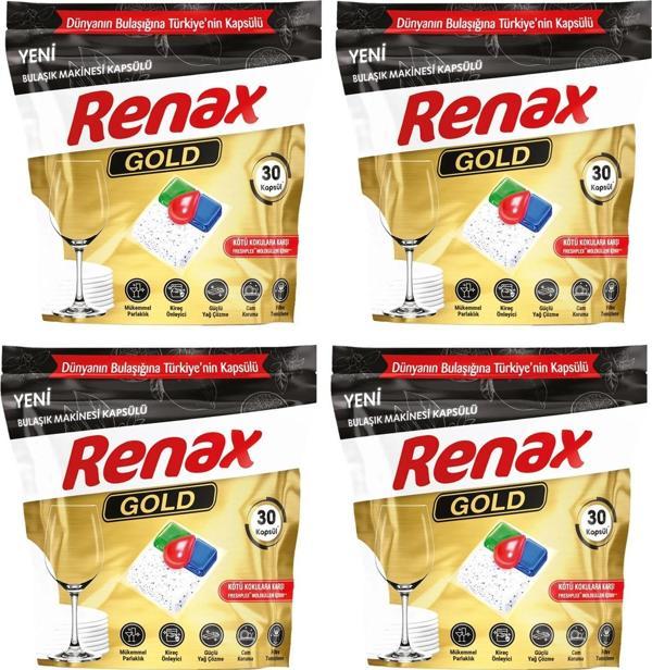 Renax Gold Bulaşık Makinesi Kapsülü Hepsi Bir Arada 30 lu x 4 Adet (120 Kapsül) - Image 1