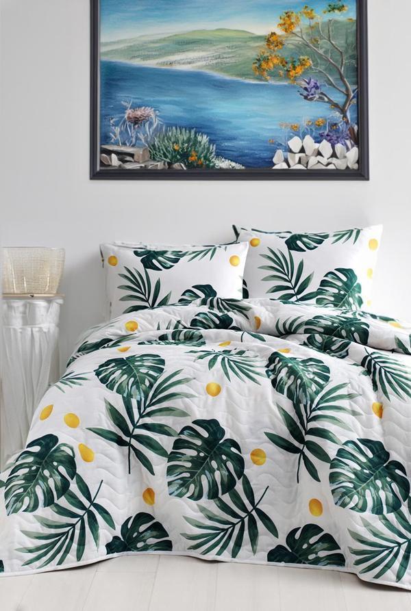 Baskılı Pike Takımı Çift Kişilik Monstera Yeşil - Image 1