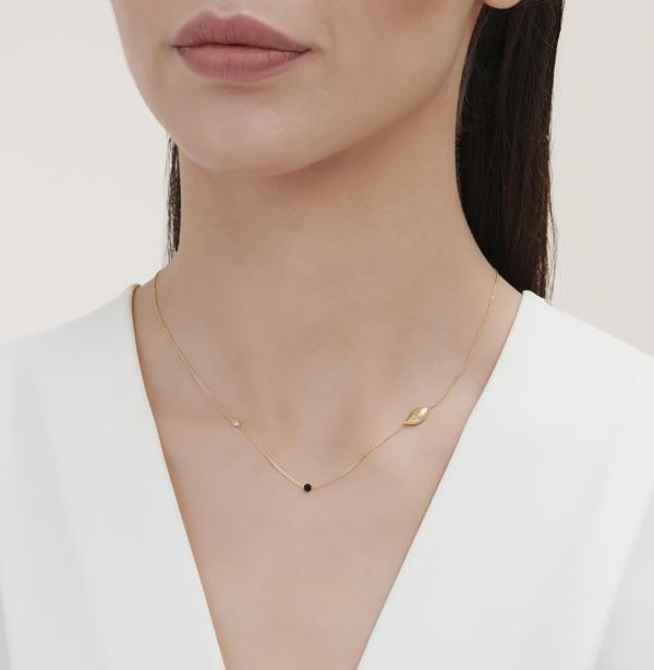 Pırlanta Spinel Taşlı Yaprak Kolye - Image 1