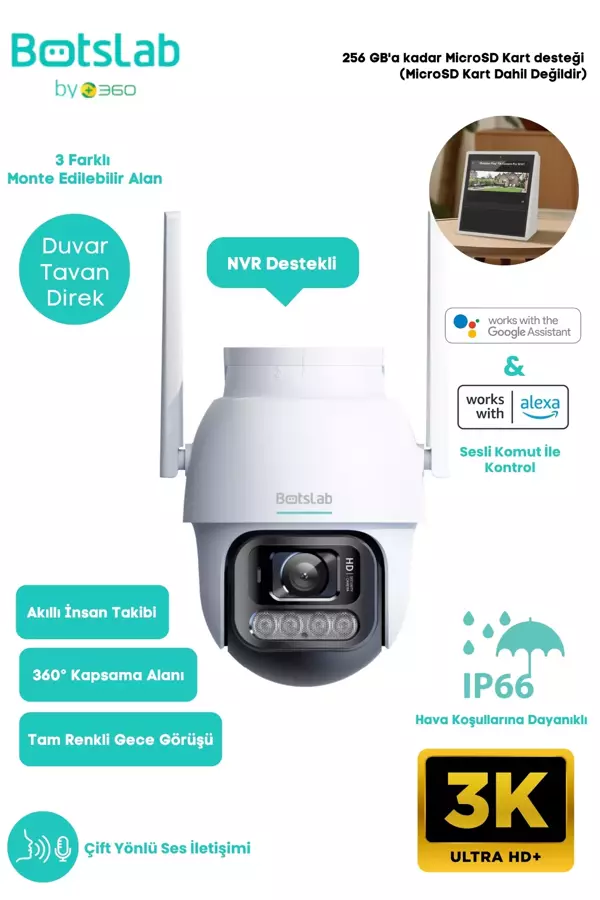Botslab Smart W311 Outdoor Kamera 3K / Çift Yönlü Ses / 360°/ Akıllı İnsan Takibi - Image 1