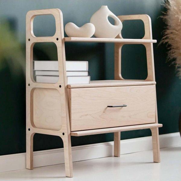 Woodesk Boulder Masif Ahşap Çekmeceli Kitaplık, 90X75 - Image 1