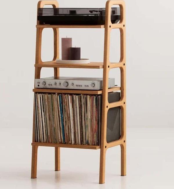 Woodesk Vinilo Masif Ahşap, 114X50, Tik Renk, Kitaplık Ve Pikap Standı Cpt4672-50 - Image 1