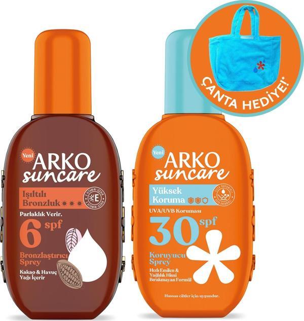 Arko Sun Spf6 Bronzlaştırıcı Güneş Yağı 220 ml&Spf30 Yüksek Korumalı Vücut Güneş Spreyi 200 ml Çanta Hediyeli - Image 1