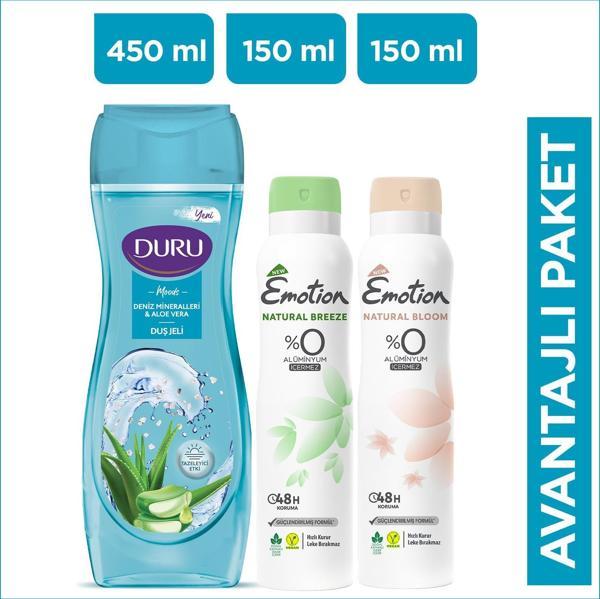 Duru Moods Deniz Mineralleri Duş Jeli 450 Ml+Emotion Natural Bloom & Breeze Kadın Deodorant 2x150 Ml - Image 1