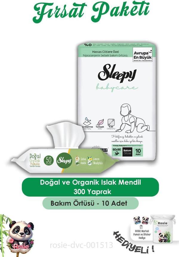 Sleepy 6 Adet Doğal Ve Organik Islak Mendil 50 Adet, Bebek Örtüsü 10'lu ve ROSIE  - Image 1