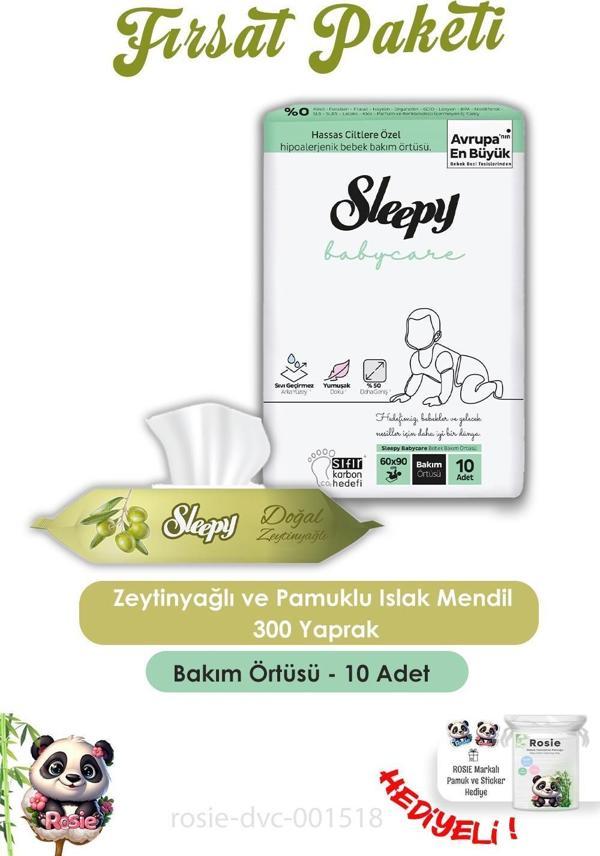 Sleepy 6 Adet Doğal Zeytinyağlı Ve Pamuklu Islak Mendil 50'li, Bebek Örtüsü 10'lu ve ROSIE  - Image 1