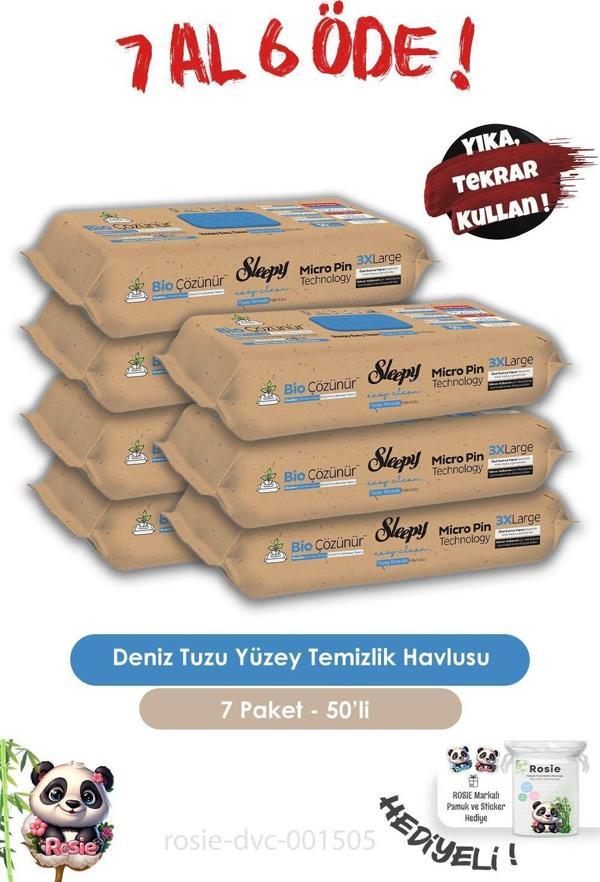 Sleepy 7 AL 6 ÖDE  Bio Çözünür Yüzey Temizlik Havlusu Deniz Tuzu 50'li ve ROSIE - Image 1