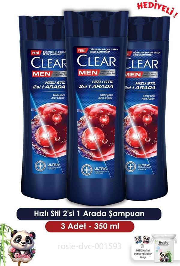 Clear Men 3'lü Hızlı Stil 2'si 1 Arada Şampuan 350 ml  ve ROSIE  - Image 1