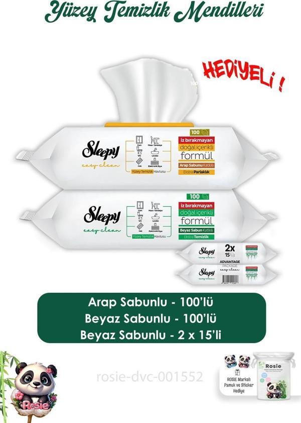 Sleepy Beyaz Sabunlu 100'lü, Arap Sabunlu 100'lü  Yüzey Mendili, Easy Clean 2x15 ve ROSIE  - Image 1