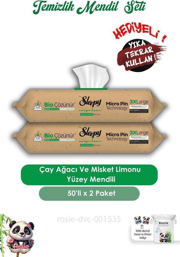 Sleepy Bio Çözünür Çay Ağacı Ve Misket Limonu Yüzey Temizlik Havlusu 50'li ve ROSIE  - Image 1