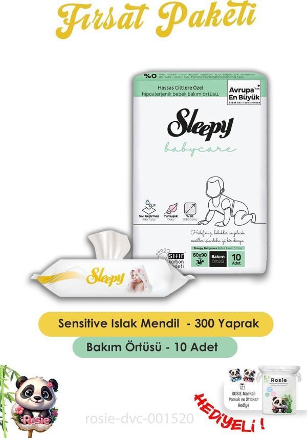 Sleepy  6 Adet Sensitive Islak Bebek Mendil 50'li,Bebek Örtüsü 10'lu ve ROSIE  - Image 1