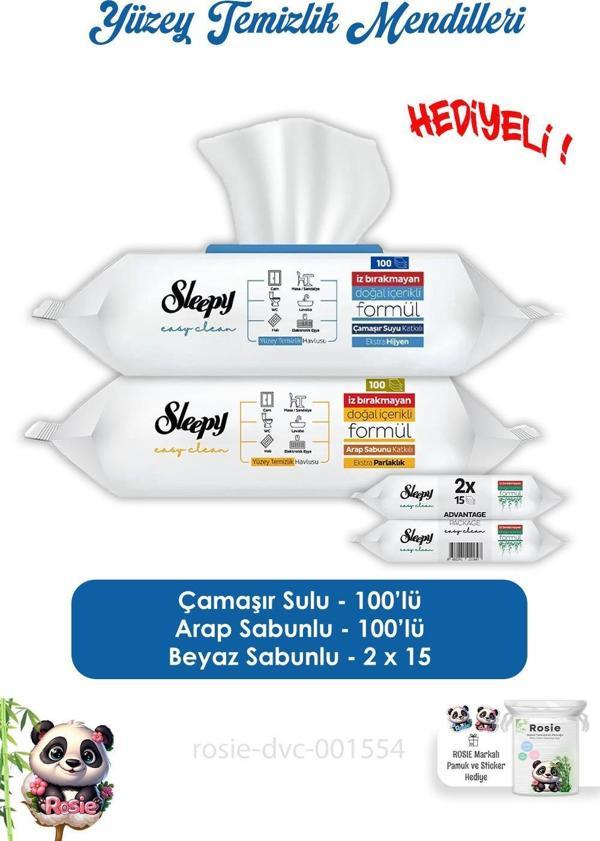 Sleepy  Çamaşır Sulu 100' lü, Arap Sabunlu 100'lü Yüzey Temizlik Havlusu,  Easy Clean 2x15 ve ROSIE  - Image 1