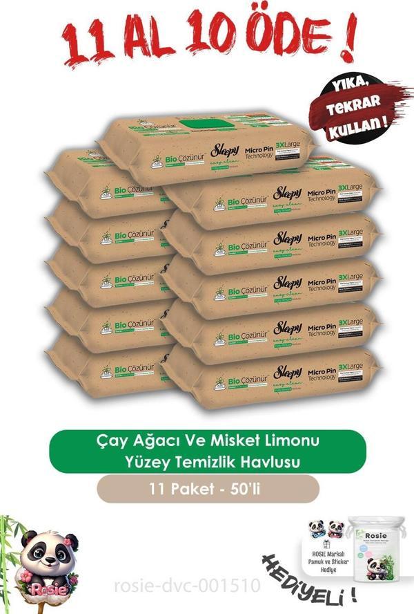 Sleepy 11 AL 10 ÖDE  Bio Çözünür Çay Ağacı Ve Misket Limonu Yüzey Temizlik Havlusu 50'li ve ROSIE - Image 1