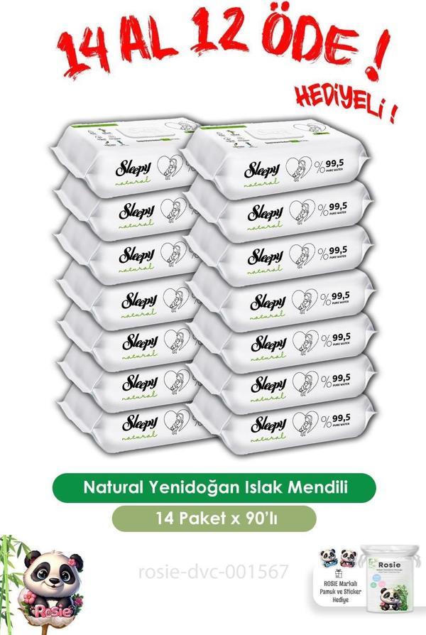 Sleepy 14 AL 12 ÖDE Natural Yenidoğan Islak Mendili 90 Adet ve ROSIE - Image 1