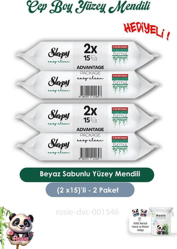 Sleepy 2 Adet Beyaz Sabunlu 2x15 Yüzey Mendili ve ROSIE  - Image 1