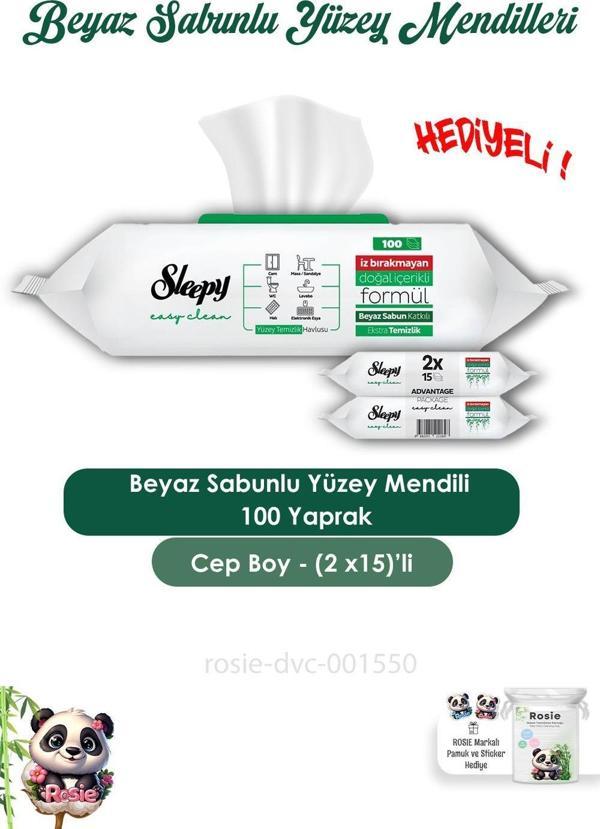 Sleepy 2 Adet Beyaz Sabunlu Yüzey Temizlik Havlusu 50' li, Easy Clean 2x15 ve ROSIE - Image 1