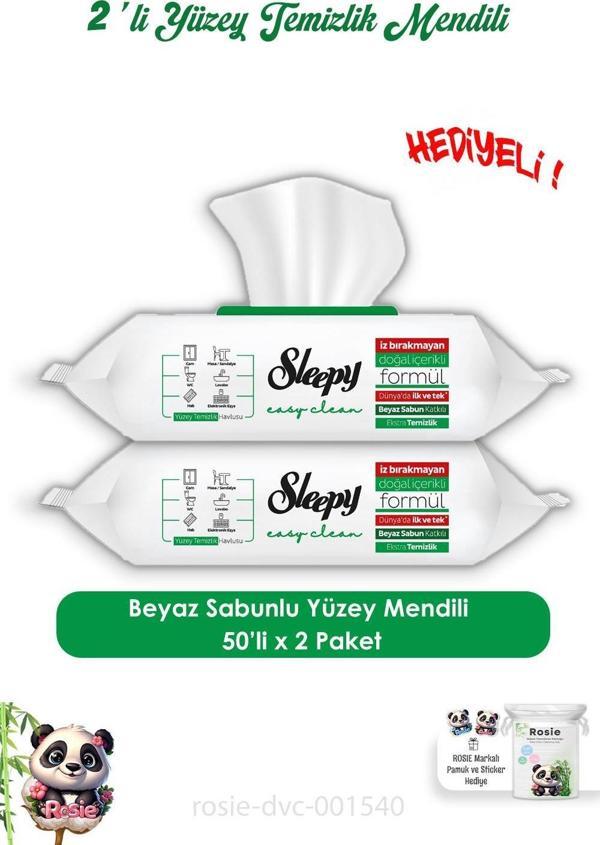 Sleepy 2 Adet Beyaz Sabunlu Yüzey Temizlik Havlusu 50'li ve ROSIE  - Image 1
