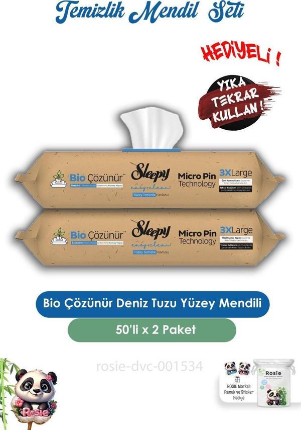 Sleepy 2 Adet Bio Çözünür Yüzey Temizlik Havlusu Deniz Tuzu 50'li ve ROSIE  - Image 1