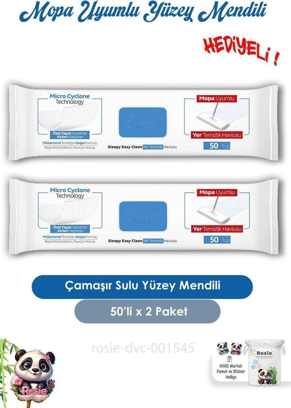 Sleepy 2 Adet Çamaşır Sulu Mopa Uyumlu Yer Mendili 50'li ve ROSIE  - Image 1