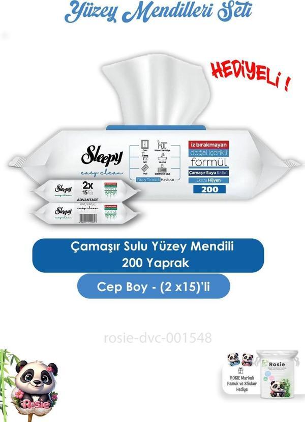 Sleepy 2 Adet Çamaşır Sulu Yüzey Temizlik Havlusu 100' lü, Easy Clean 2x15 ve ROSIE - Image 1