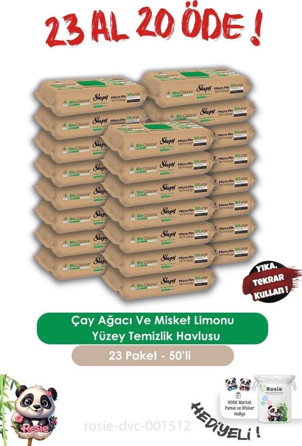 Sleepy 23 AL 20 ÖDE Bio Çözünür Çay Ağacı Ve Misket Limonu Yüzey Temizlik Havlusu 50'li ve ROSIE - Image 1