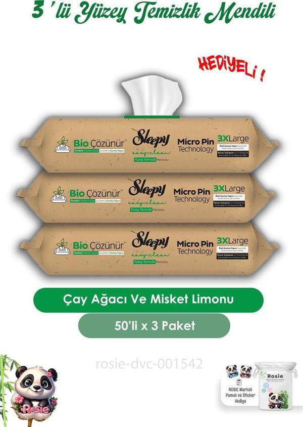 Sleepy 3 Adet Çay Ağacı Ve Misket Limonu Yüzey Mendili 50'li ve ROSIE  - Image 1