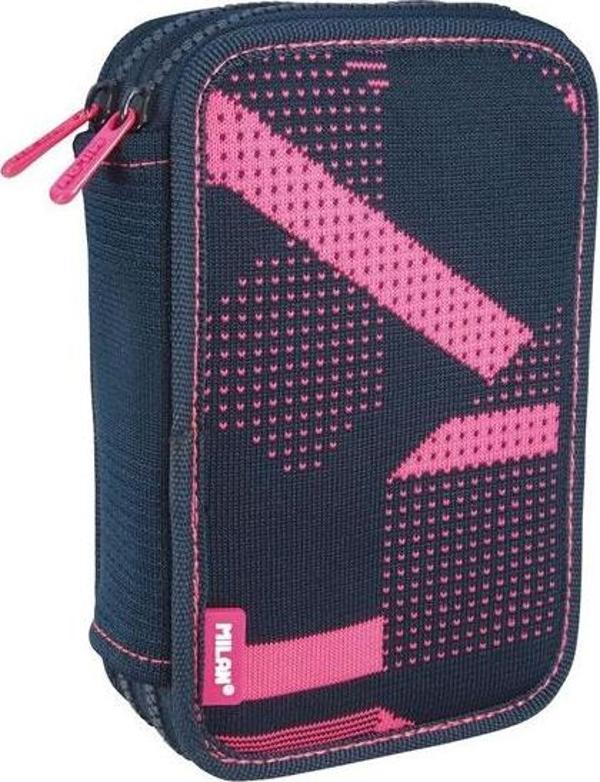 Milan Knit Pink 2 Katlı İçi Dolu Kalem Çantası 081264KNP - Image 1