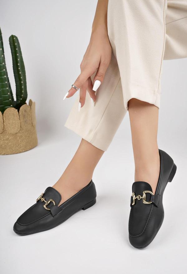 Muggo LİZA Garantili Metal Tokalı Kadın Loafer Günlük Ayakkabı - Image 1