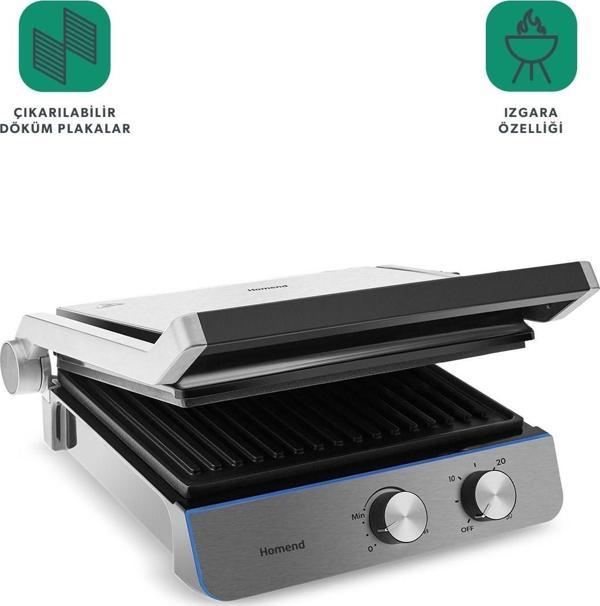 Homend Grilliant 1344H Inox 2000 W Izgara ve Tost Makinesi - Image 1