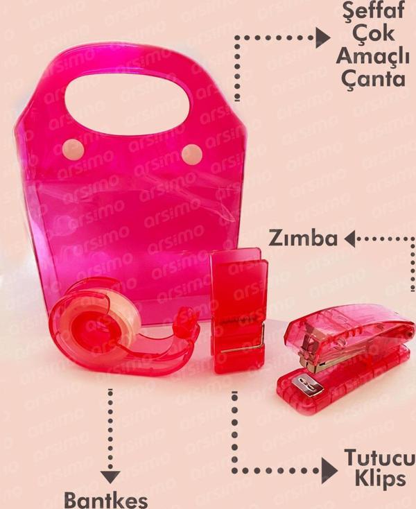 Arsimo 4'lü Pratik Çok Amaçlı Çantalı Kırtasiye Seti | Çanta Zımba Bantkes Klips Çanta Kırtasiye Set - Image 1