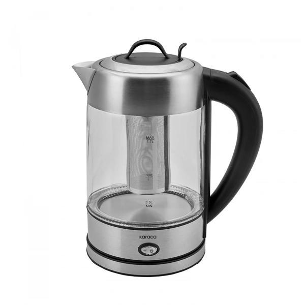 Karaca Cam Inox Bitki Çayı Makinesi ve Su Isıtıcı Kettle 2202,Led Işıklı, Yüksek Borosilikat Gövde, Paslanmaz Çelik - Image 1