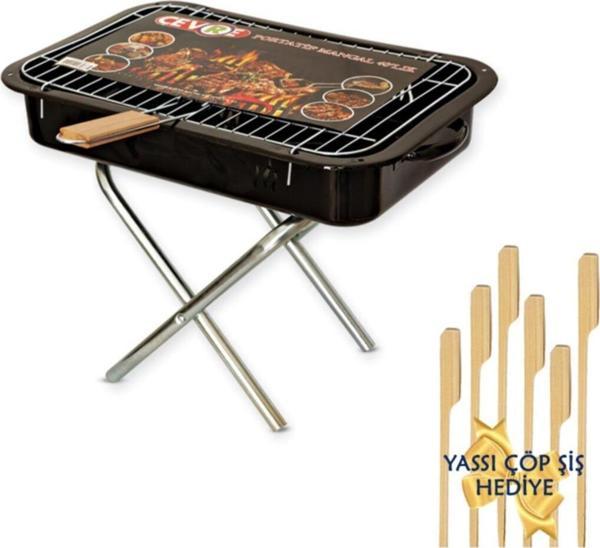 Çevre Portatif Ayaklı Mangal 40x30 Cm - Ahşap Saplı Izgara Telli - Image 1