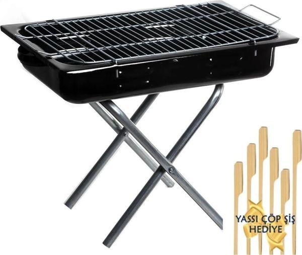 Çevre Portatif Ayaklı Mangal Büyük Boy 60x35 Cm'lik, Izgara Telli, Çıra Hediyeli - Image 1