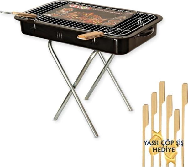 Çevre Portatif Ayaklı Mangal Orta Boy 50x33 Cm'lik Ahşap Saplı Izgara Telli - Image 1