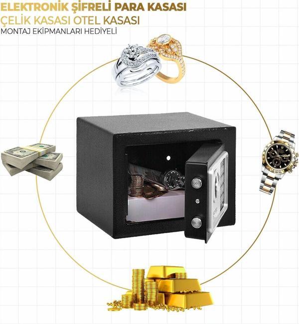 Anadolu Strong Elektronik Şifreli Para Kasası Çelik Kasası Otel Kasası 3mm Montaj Ekipmanları - Image 1