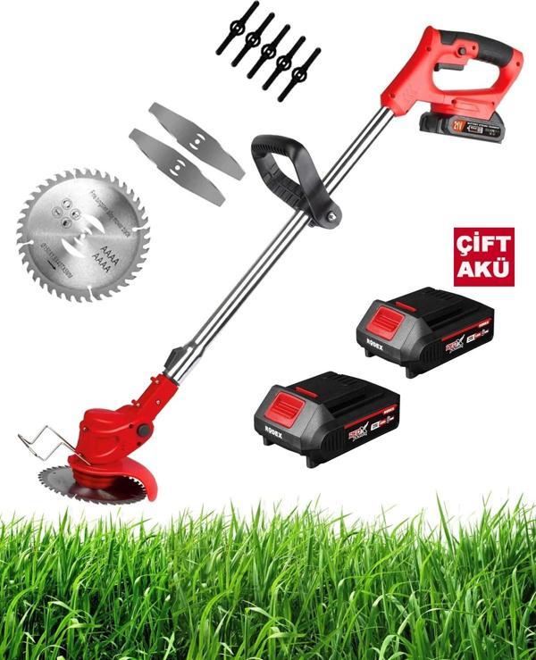 Rodex Çift Akülü Şarjlı Kenar Ot Çalı Çim Biçme Kesme Tırpan Makinesi - Image 1