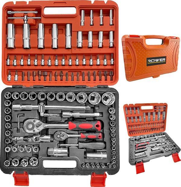 Rowermax Profesyonel 1/2 ve 1/4  Cırcırlı Lokma Anahtar Takımı Bits Uç Seti 108 Parça - Image 1