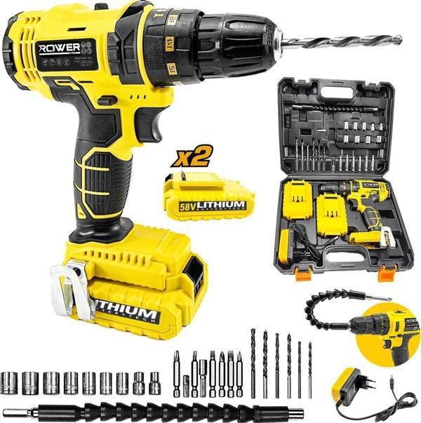 Rowermax RWRX-3069 Çift Li-ion Bataryalı XT-Rail Metal Şanzıman Darbeli Matkap 27 Parçalı Vidalama - Image 1