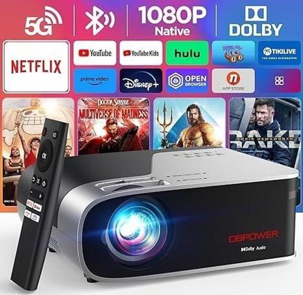 Dbpower 5G WiFi ve Bluetooth'lu Akıllı Projektör 1080P Netflix, Youtube - Gri - Image 1