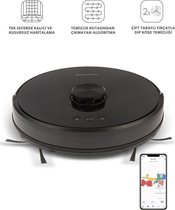 Homend Alex Laser 1282h Moplu Ve Haritalamalı Akıllı Robot Süpürge Siyah - Image 1