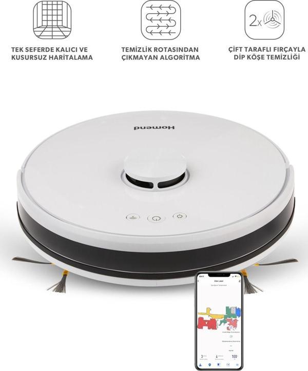 Homend Alex Laser 1281h Moplu Ve Haritalamalı Akıllı Robot Süpürge Beyaz - Image 1