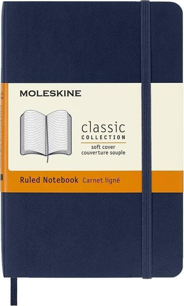 Moleskine Yumuşak Kapak Çizgili Defter Cep Boy 9x14 cm 192 Sayfa Safir Mavi - Image 1