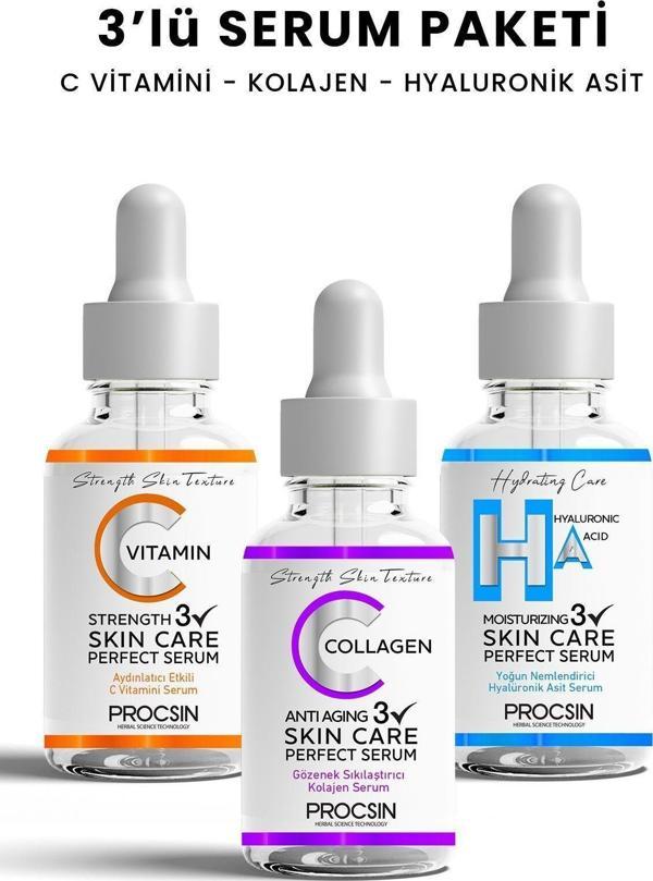Procsin Üçlü Serum Paketi (C Vitamini - Kolajen - Hyaluronik Asit Serumu) - Image 1