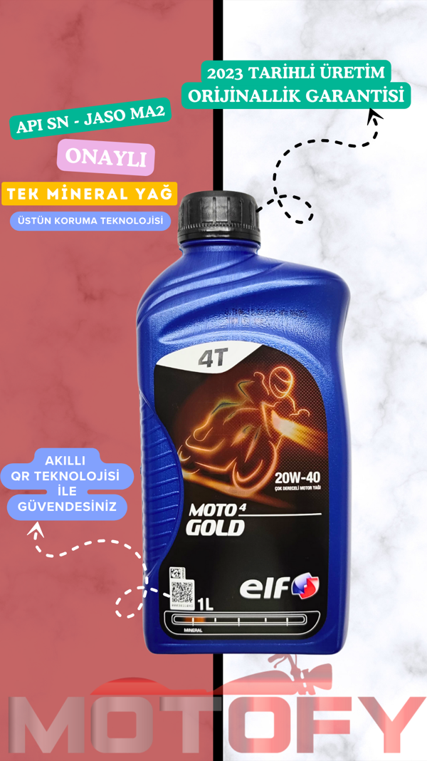 ELF MOTO 4 GOLD 20W 40 1L MİNERAL MOTOSİKLET YAĞI - API SN - JASO MA2 - Image 1