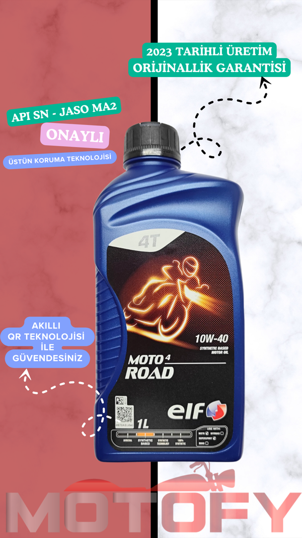 ELF MOTO 4 ROAD 10W 40 1L SENTETİK MOTOSİKLET YAĞI - API SN - JASO MA2 - Image 1