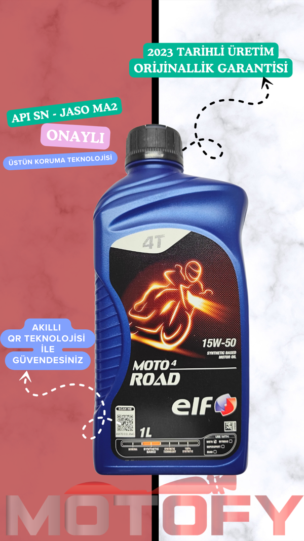 ELF MOTO 4 ROAD 15W 50 1L SENTETİK MOTOSİKLET YAĞI - API SN - JASO MA2 - Image 1