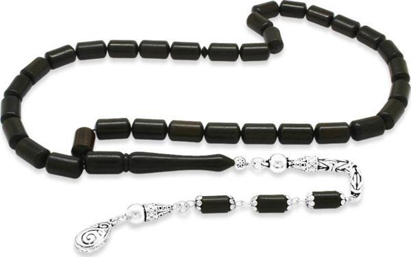 925 Ayar Gümüş Kral Zincir Püsküllü Kapsül Kesim Abanoz Ağacı Tesbih - Image 1