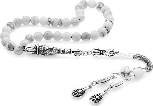 Kararmaz Metal Su Damlası Püsküllü Küre Kesim Havlit Doğaltaş Tesbih - Image 1