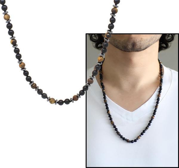 Makrome Örgülü Kaplangözü-Oniks-Hematit Kombinli Doğaltaş Erkek Kolye - Image 1