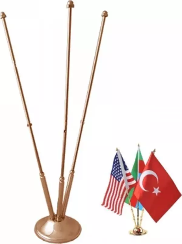 Üçlü (3lü) Gold Masa Bayrak Direği - Image 1